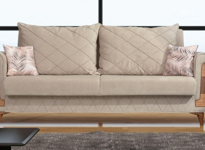 Designer modern luxury sofa, 3-seater furniture, upholstered textile, beige, couches XXL, new.